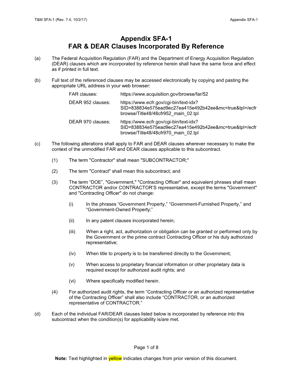 Time and Materials Subcontract Appendix