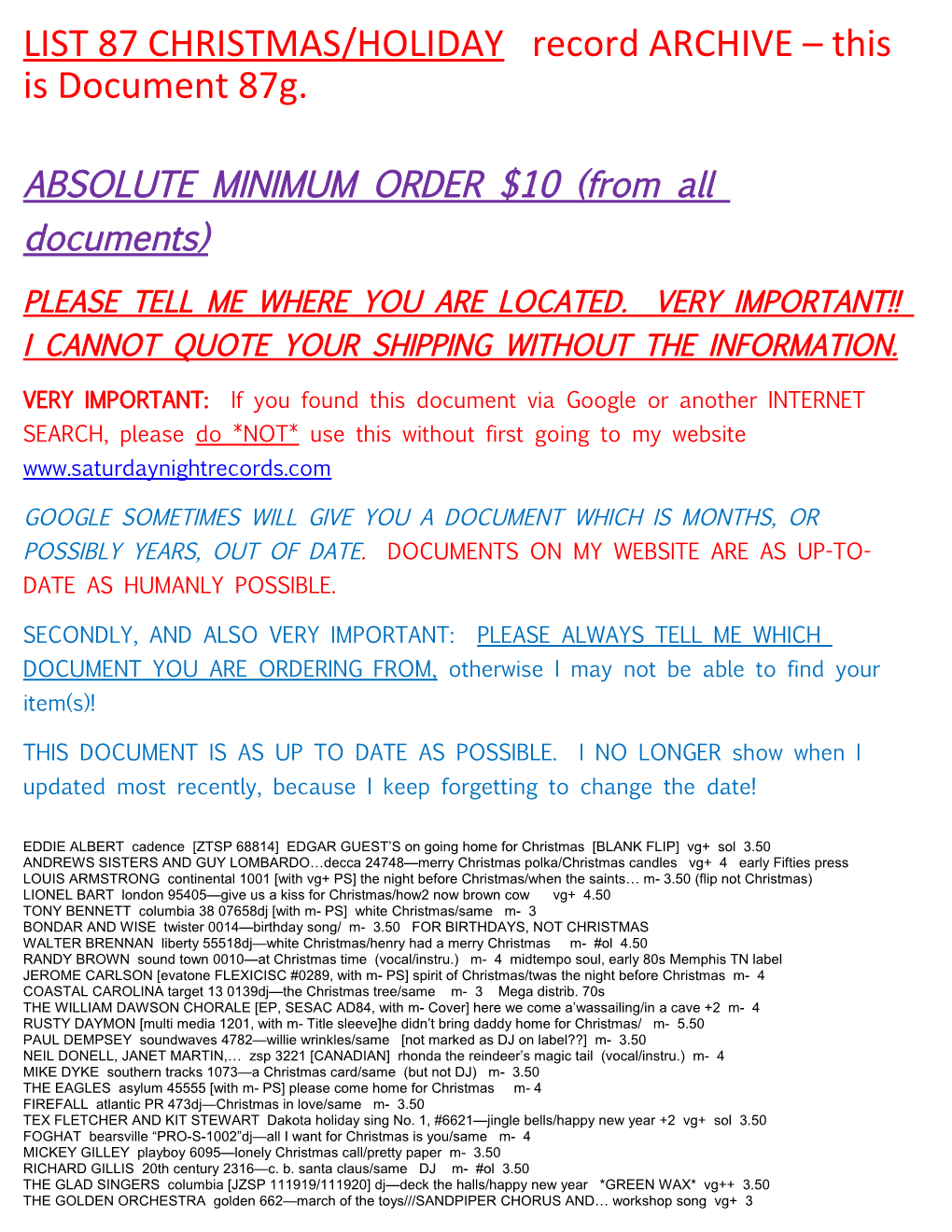 ABSOLUTE MINIMUM ORDER $10 (From All Documents)