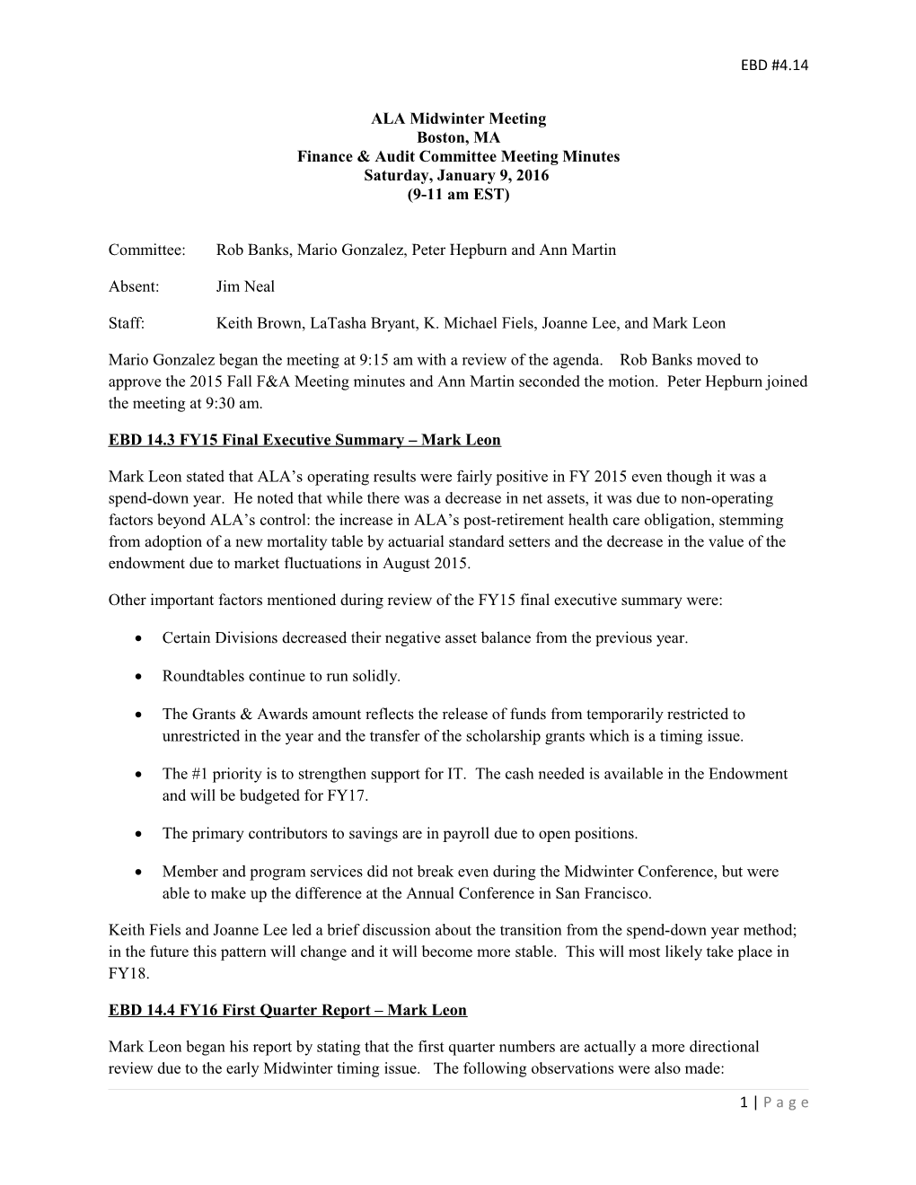 Finance & Auditcommittee Meeting Minutes