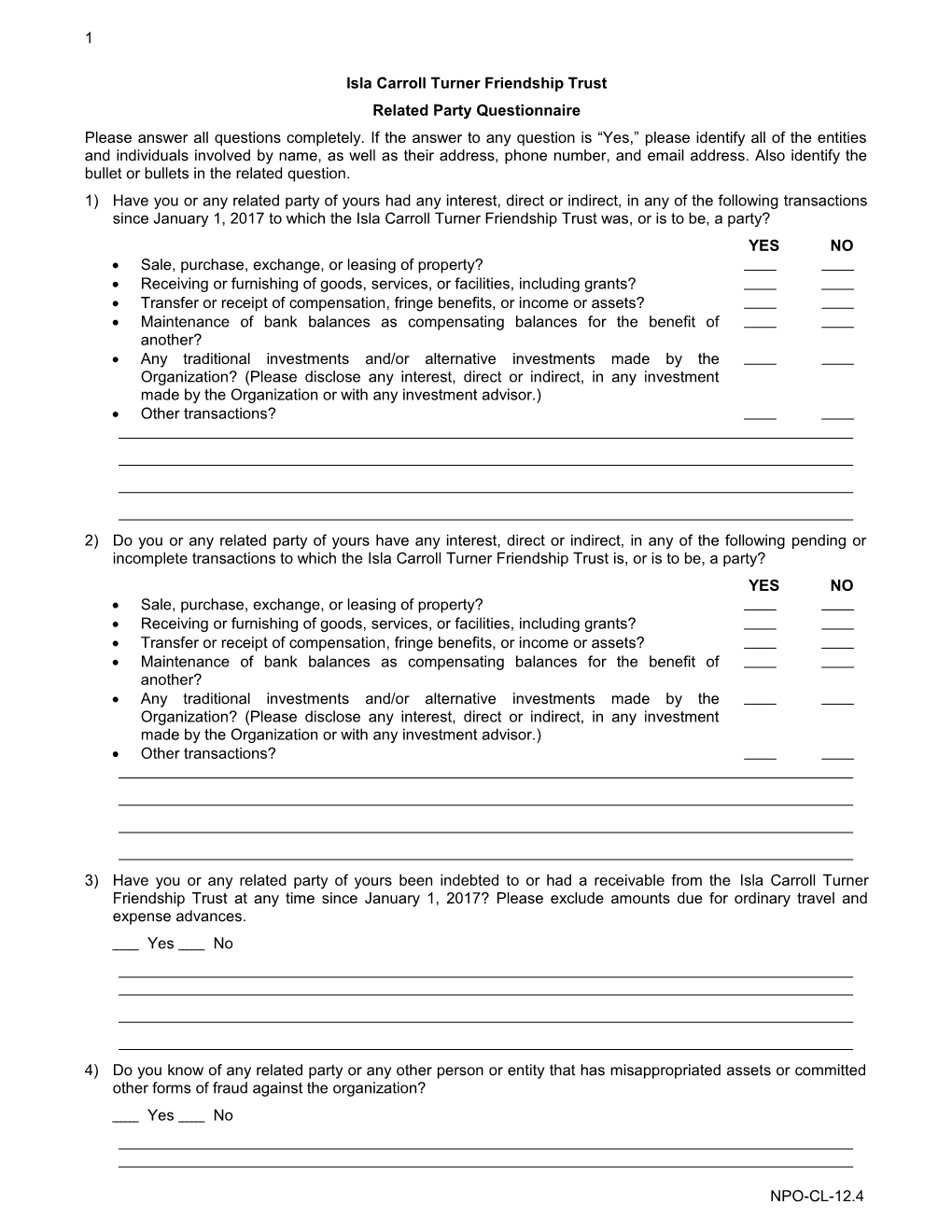 NPO CL 12 4 Related Party Questionnaire