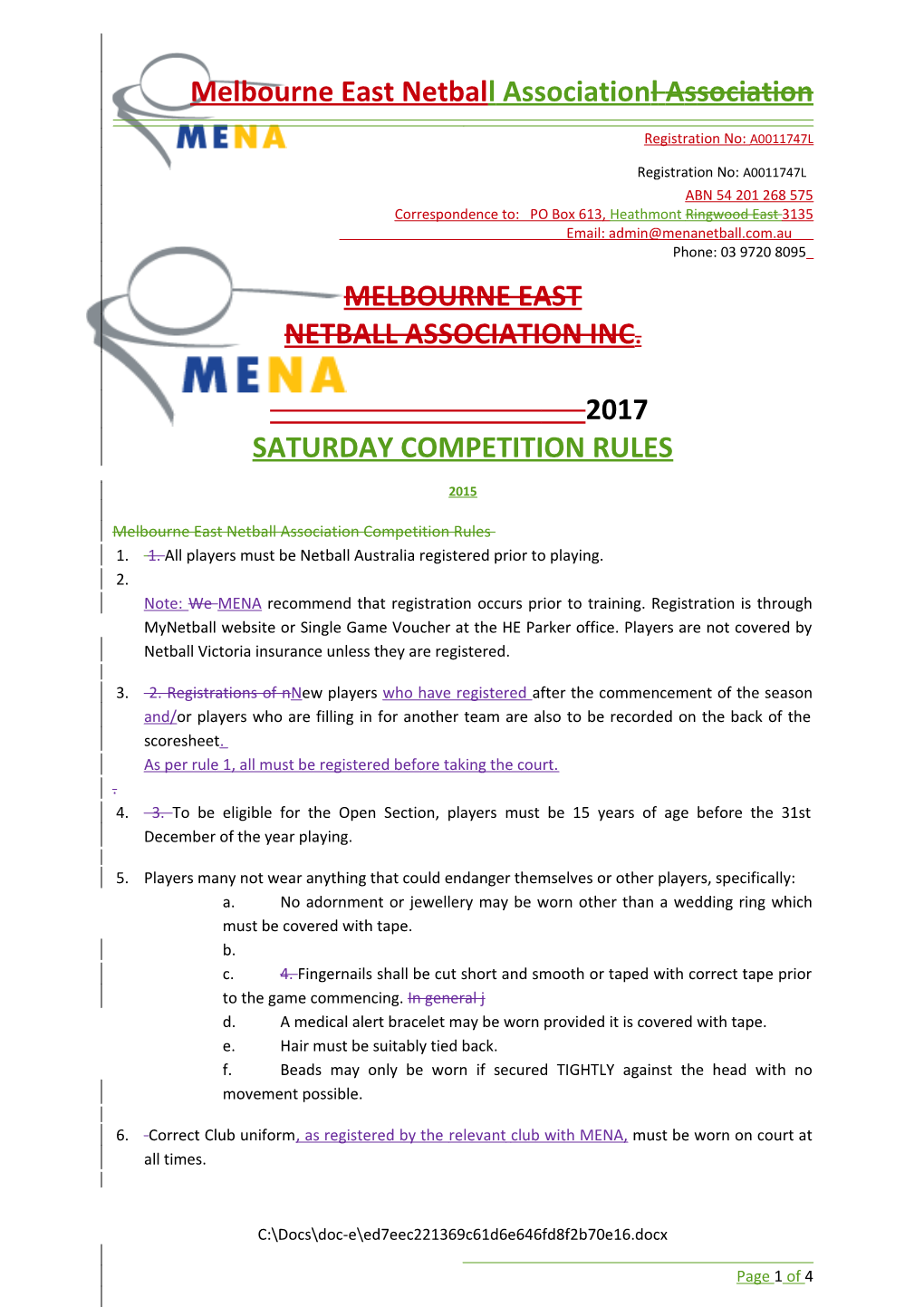 Melbourne East Netbal L Associationl Association