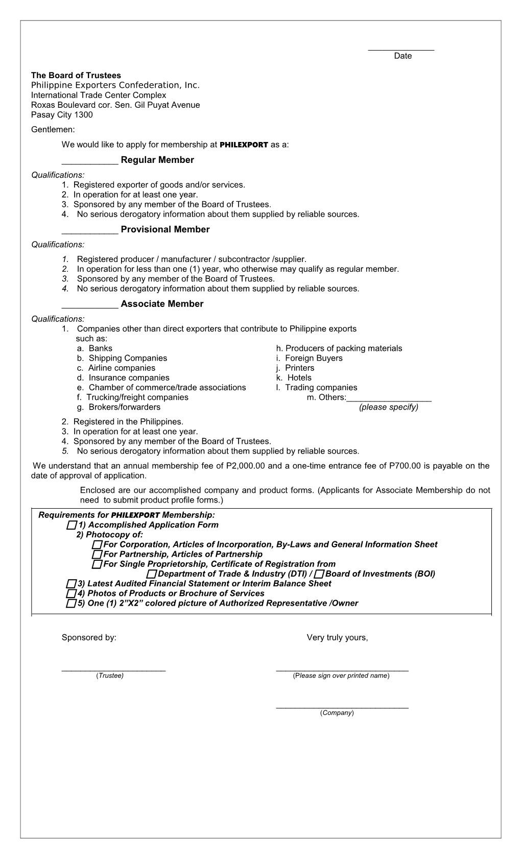 Requirements for Philexport Membership