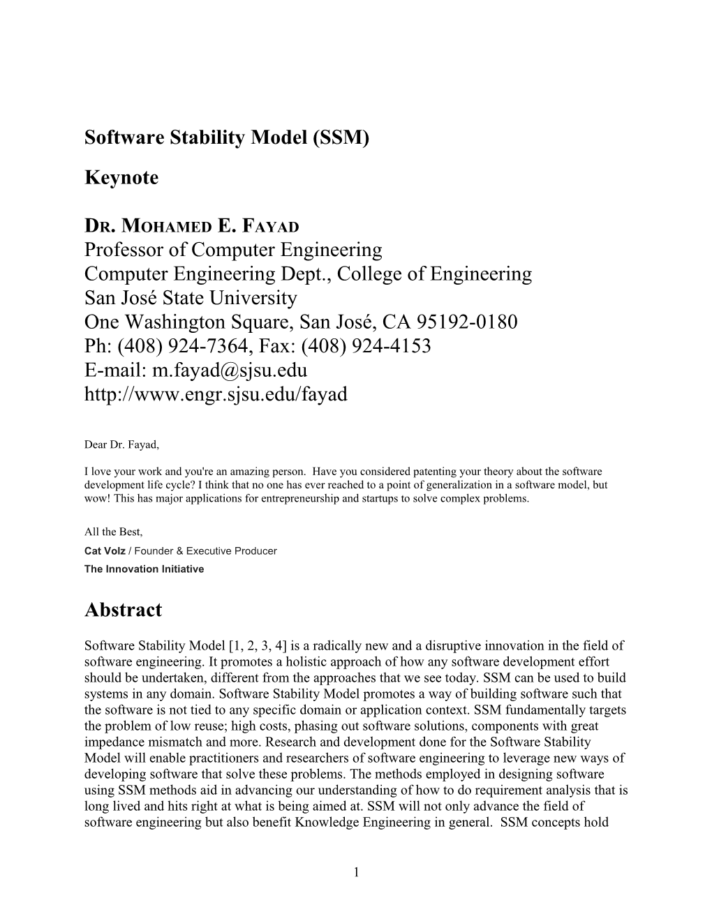 Software Stability Model (SSM)