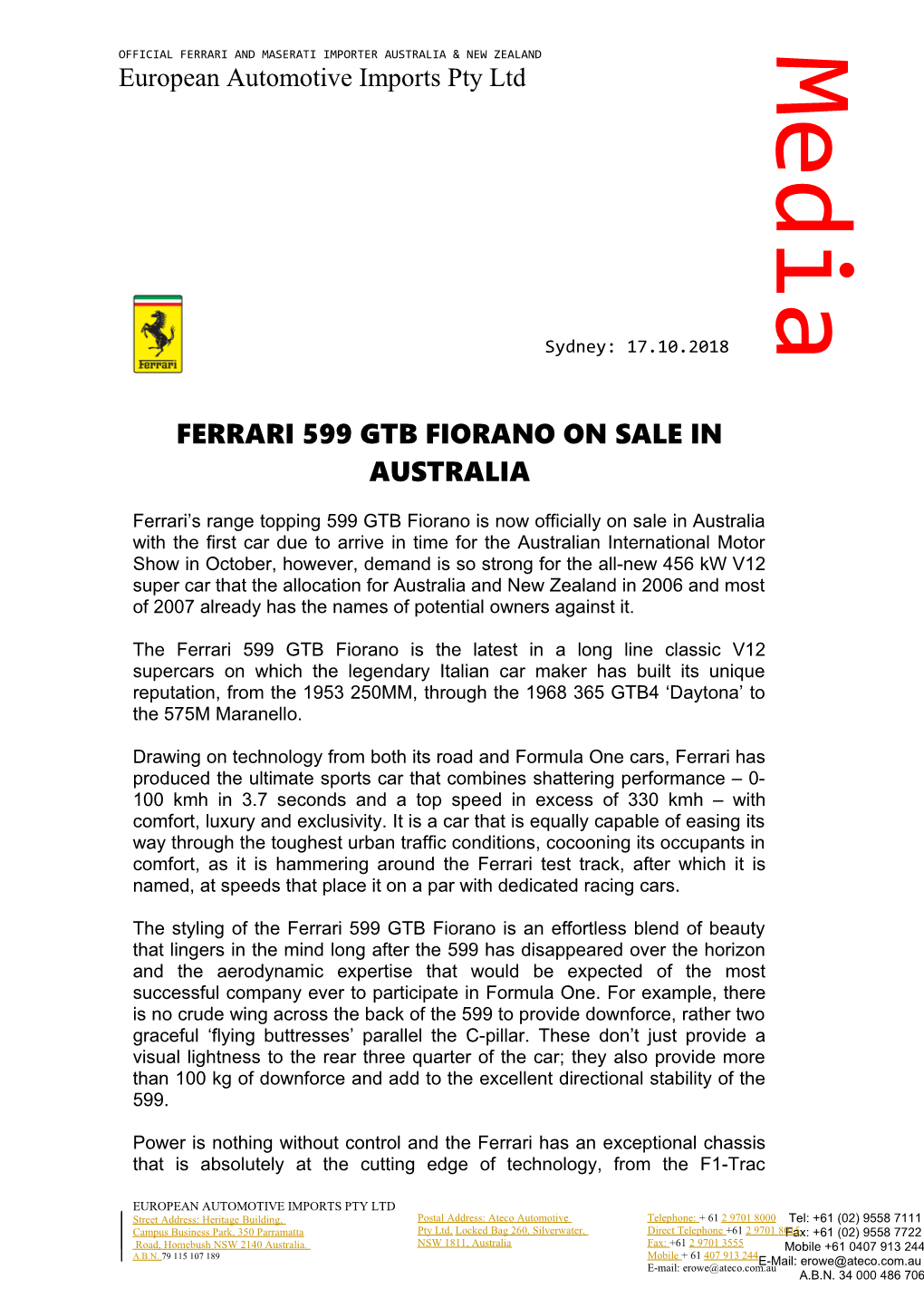 Ferrari 599 Gtb Fiorano on Sale in Australia
