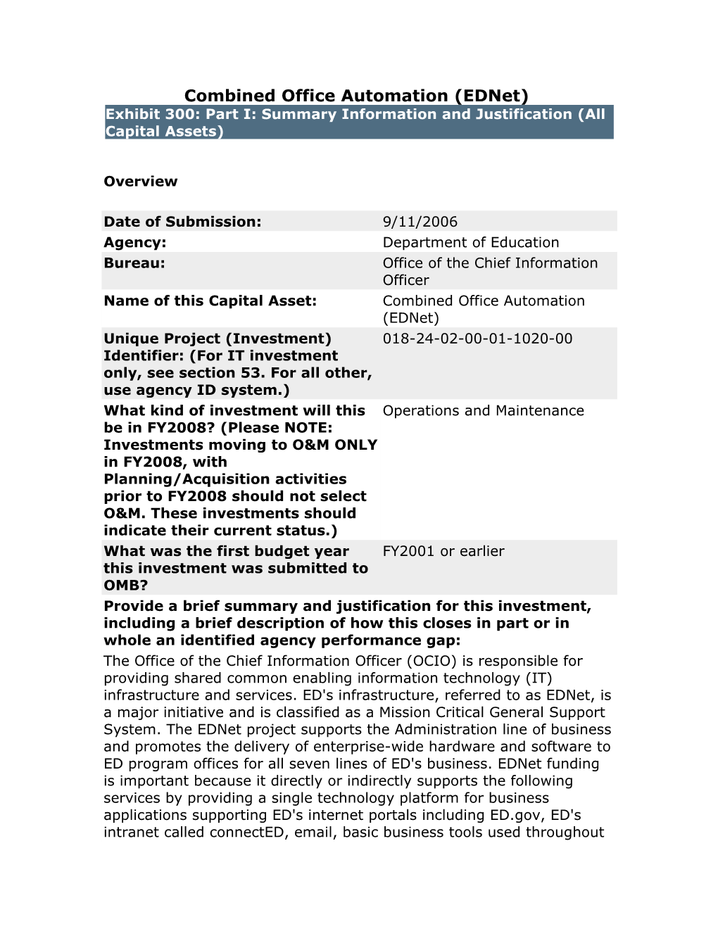 OMB E-300 BY08 Combined Office Automation (Ednet)