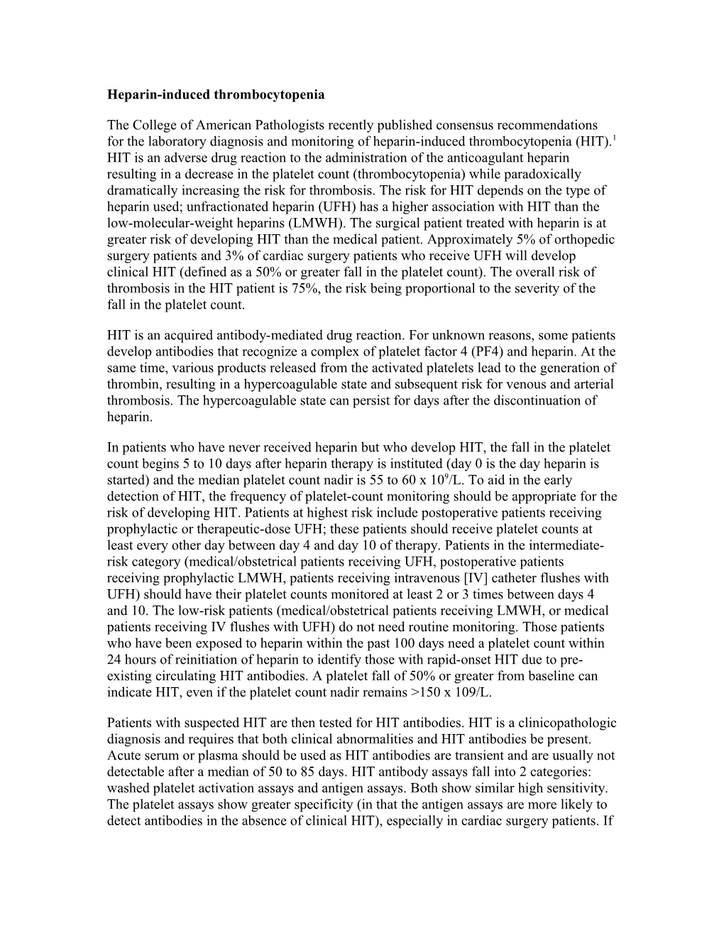 Heparin-Induced Thrombocytopenia