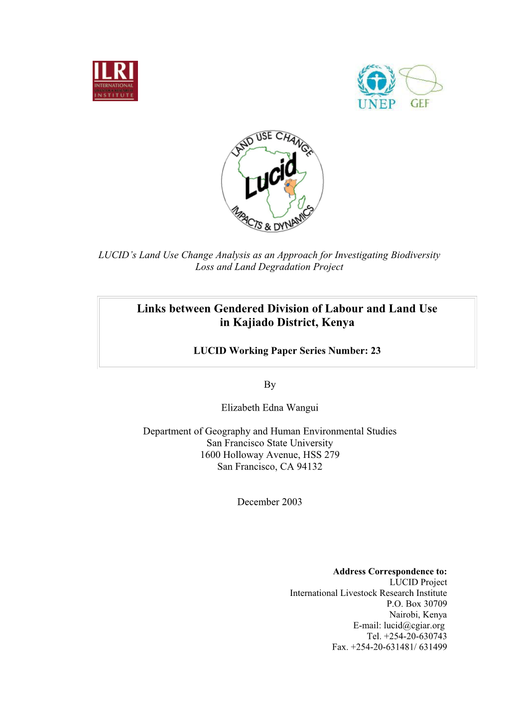 Links Between Gendered Division of Labour and Land Use in Kajiado District, Kenya
