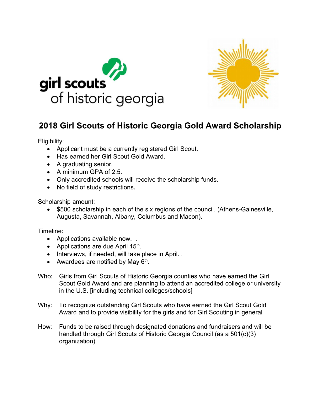 2018Girl Scouts of Historic Georgiagold Award Scholarship