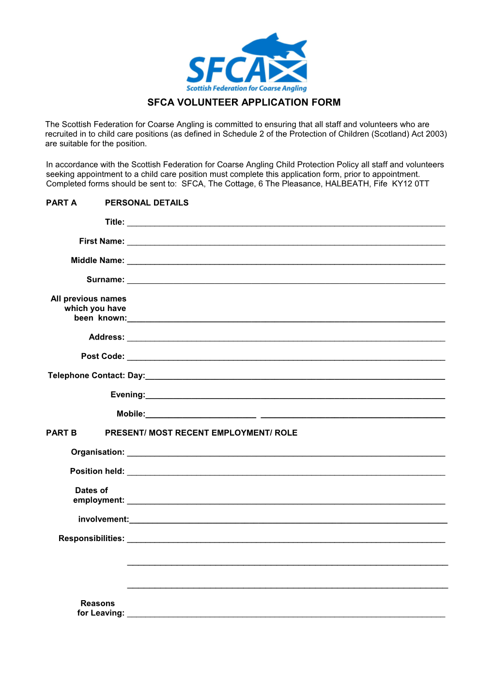 Sfca Volunteerapplication Form