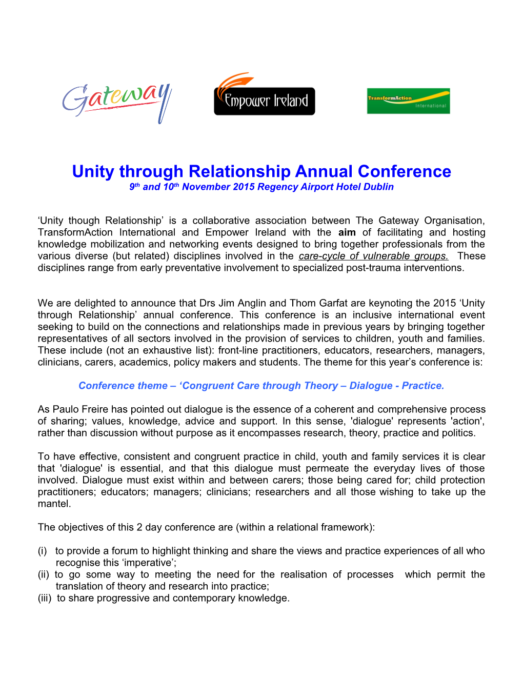 Unity Through Relationship Annual Conference