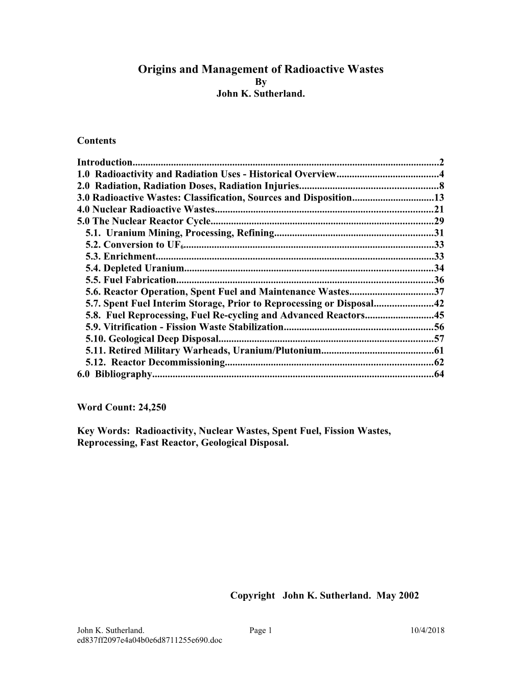 Origins and Management of Radioactive Wastes