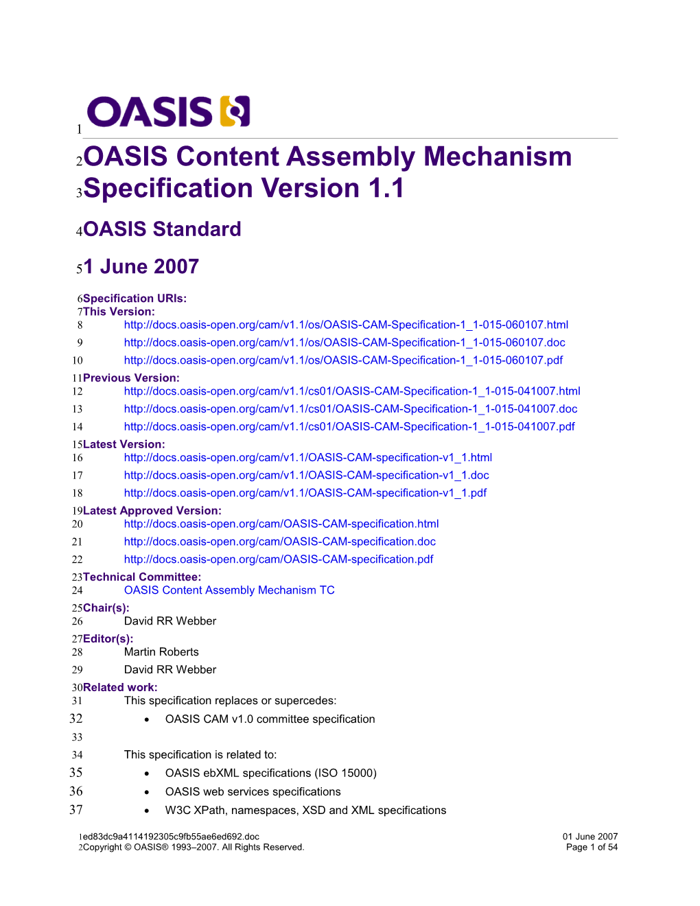 OASIS CAM V1.1 Specification
