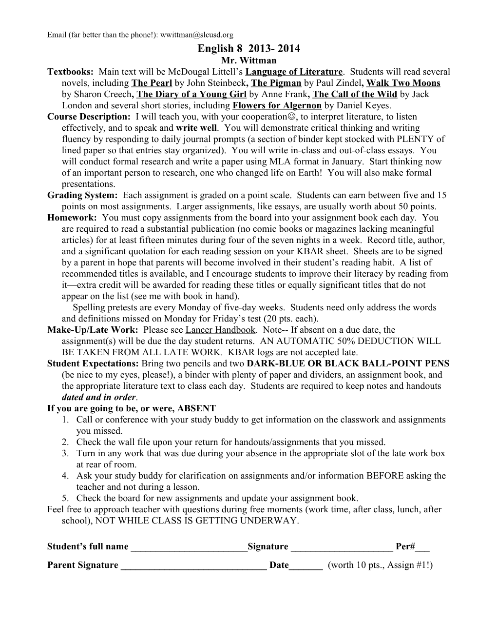 Course Introduction and Requirements, 1999-2000