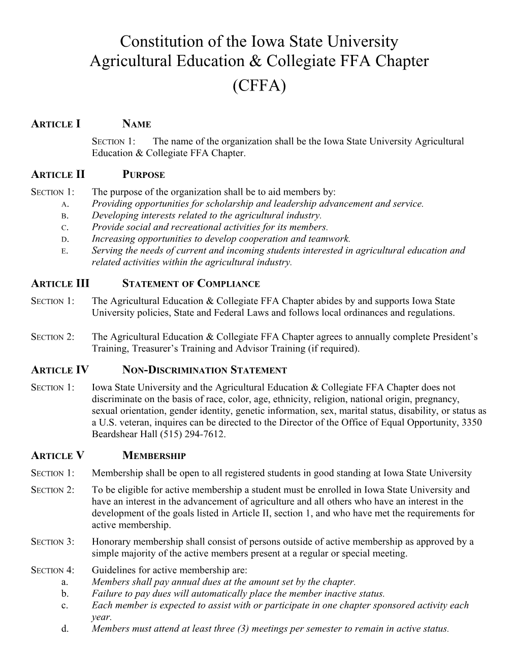 Constitution of the Agricultural Education Club