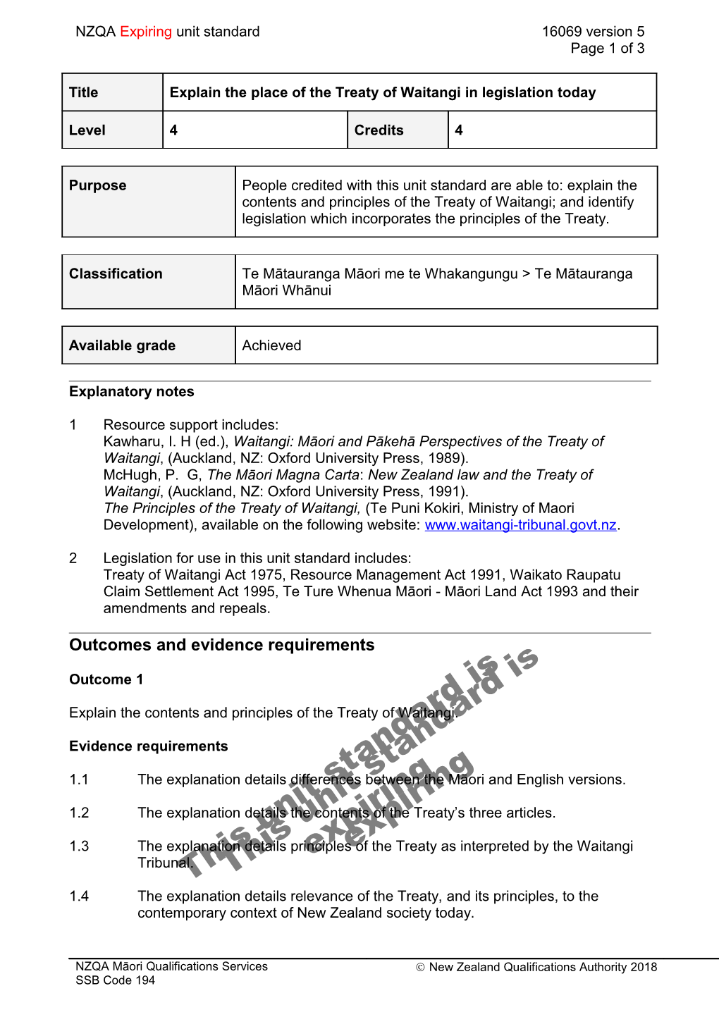 16069 Explain the Place of the Treaty of Waitangi in Legislation Today