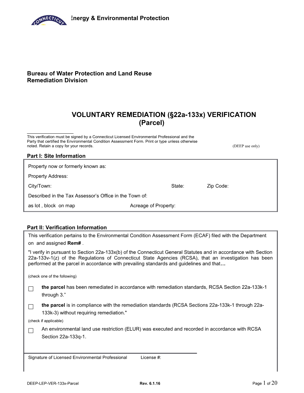 Voluntary 133X Parcel Verification Form