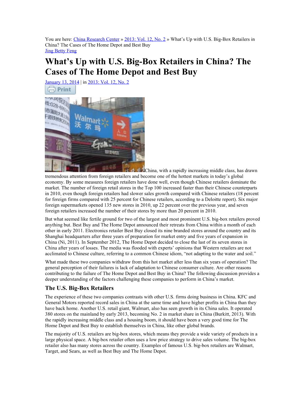 What S up with U.S. Big-Box Retailers in China? the Cases of the Home Depot and Best Buy