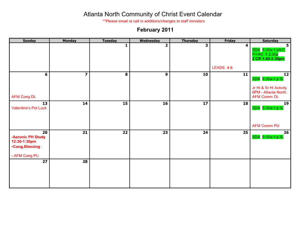 Atlanta North Community of Christ Event Calendar