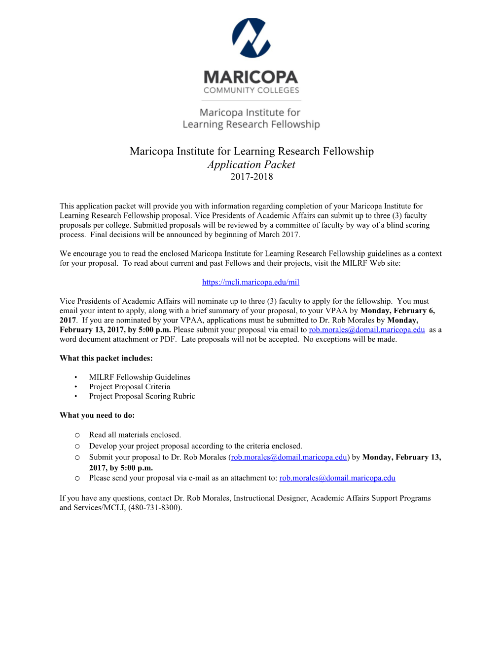Maricopa Institute for Learning Research Fellowship