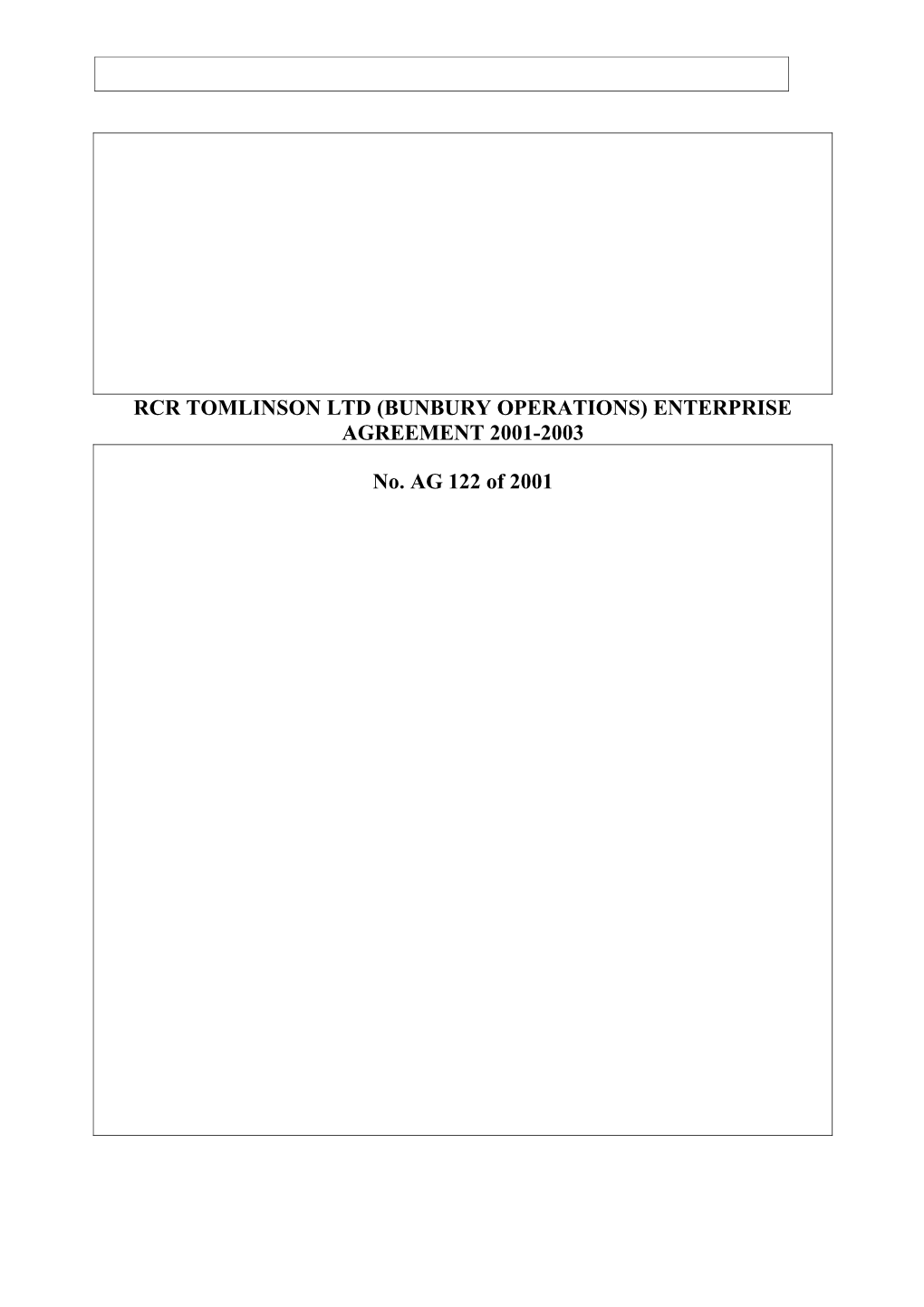 RCR Tomlinson Ltd (Bunbury Operations) Enterprise Agreement 2001-2003