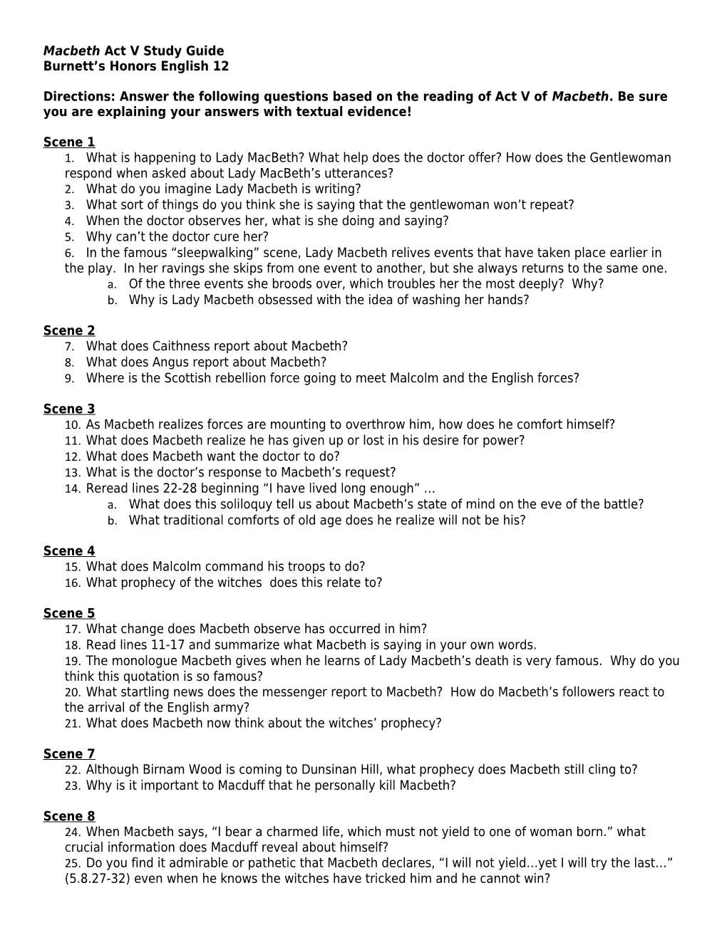 Macbeth Act V Study Guide