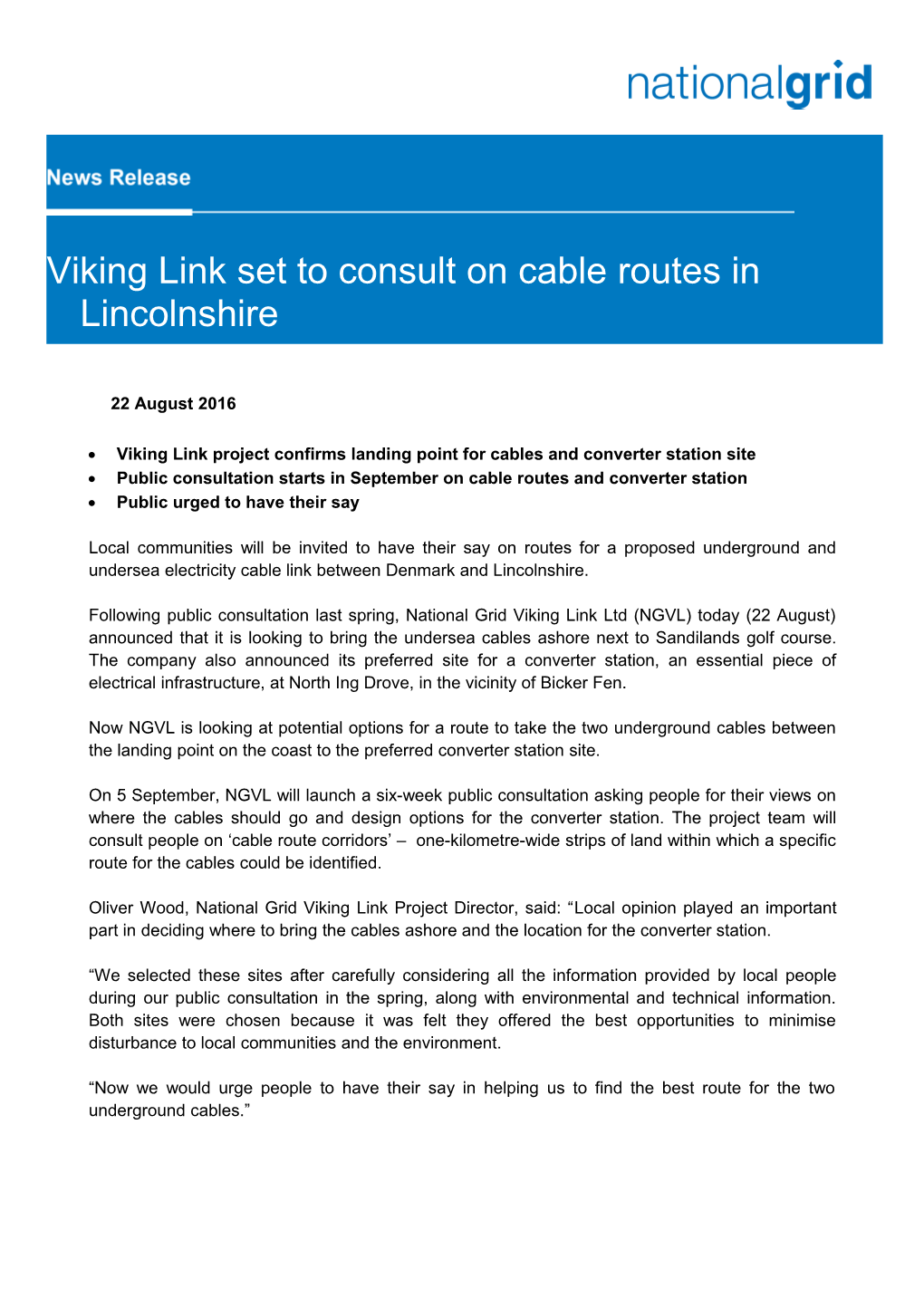 Viking Link Project Confirms Landing Point for Cables and Converter Station Site