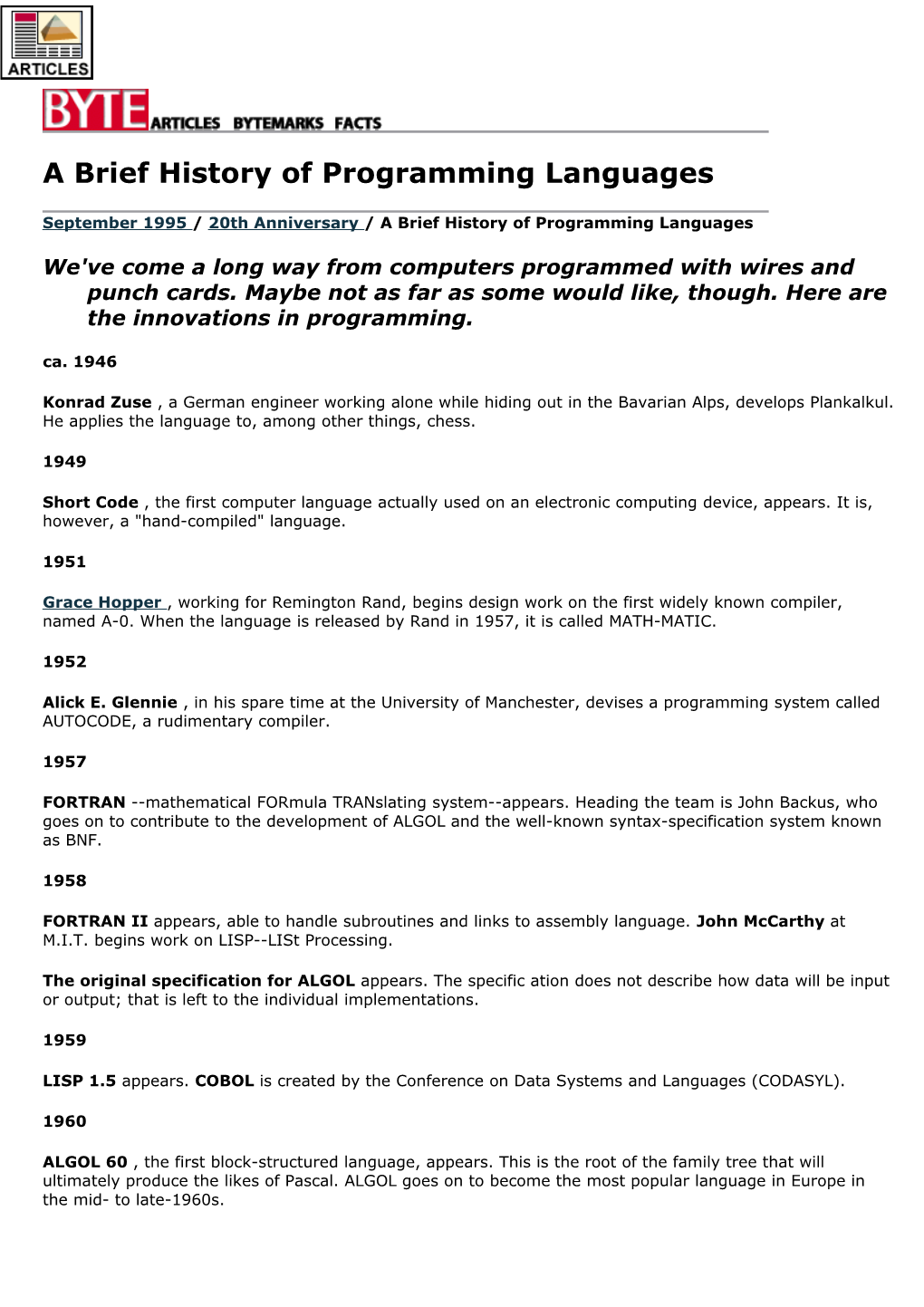 A Brief History of Programming Languages