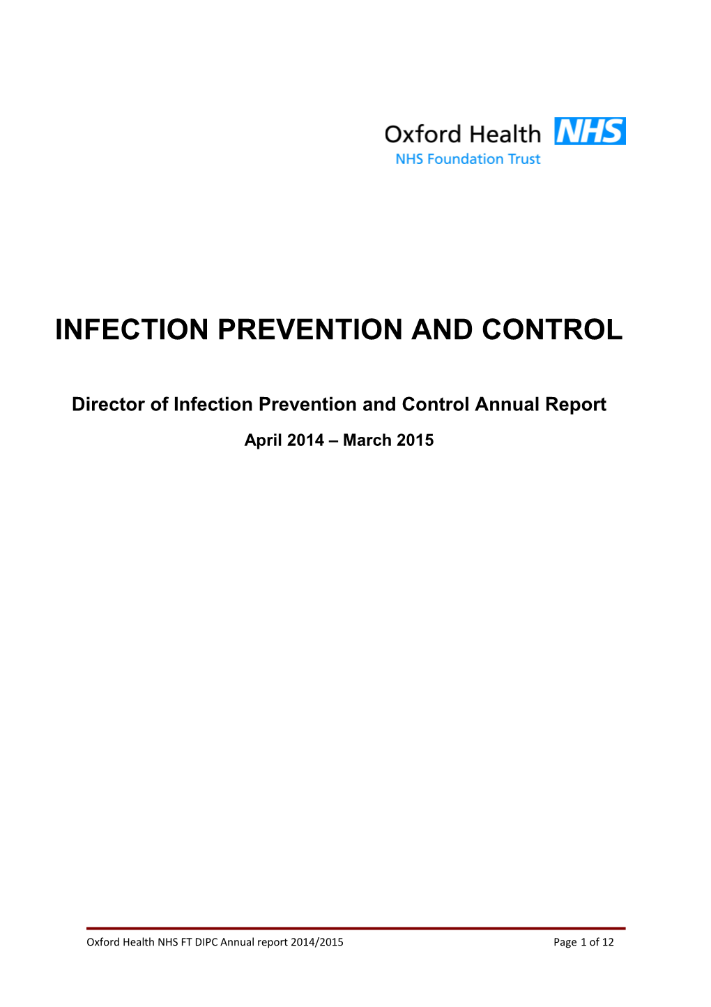 Director of Infection Prevention and Control Annual Report