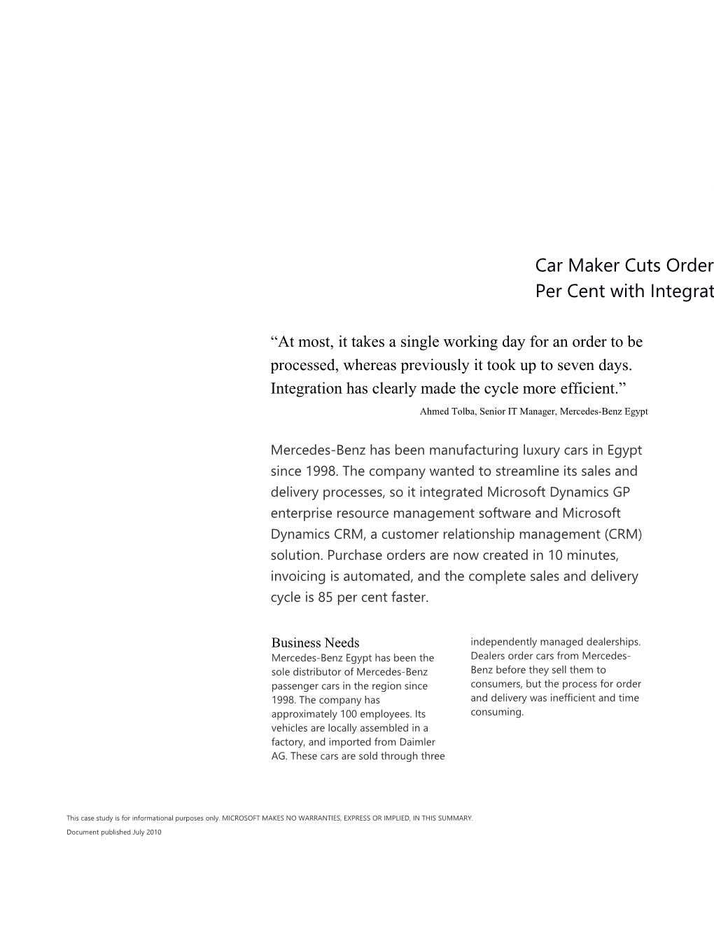 Writeimage CSB Car Maker Cuts Order Fulfilment Time by 85 Per Cent with Integrated IT
