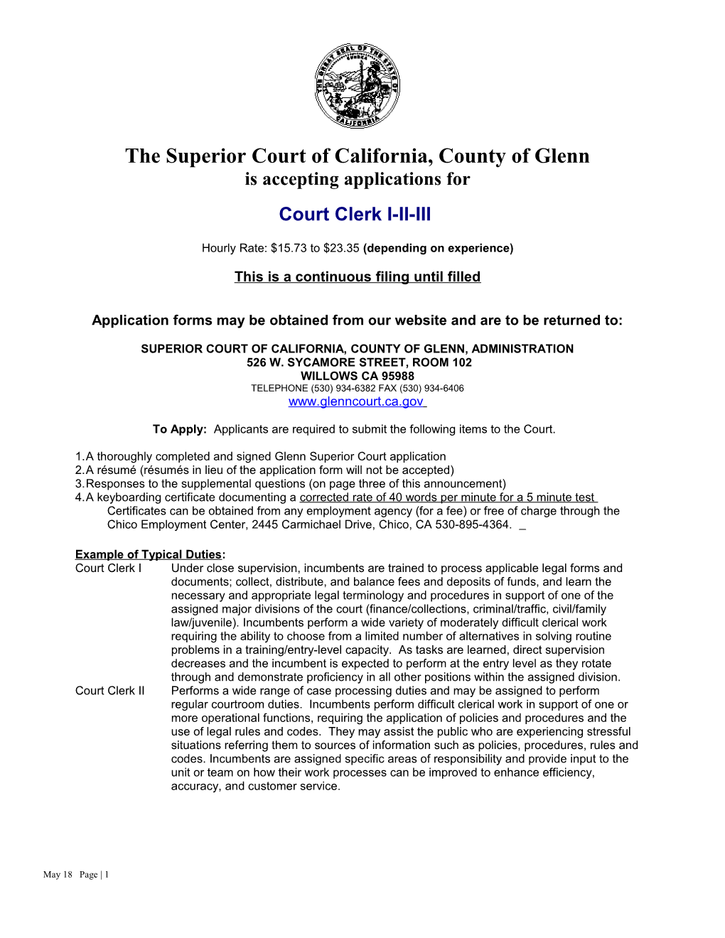 The Superior Court of California, County of Glenn