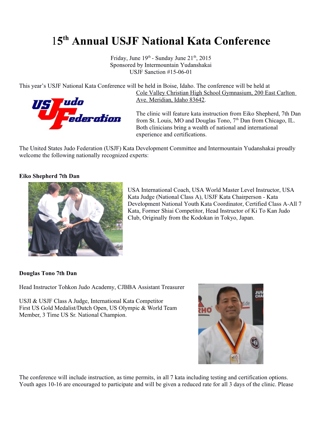 1 5Th Annual USJF National Kata Conference