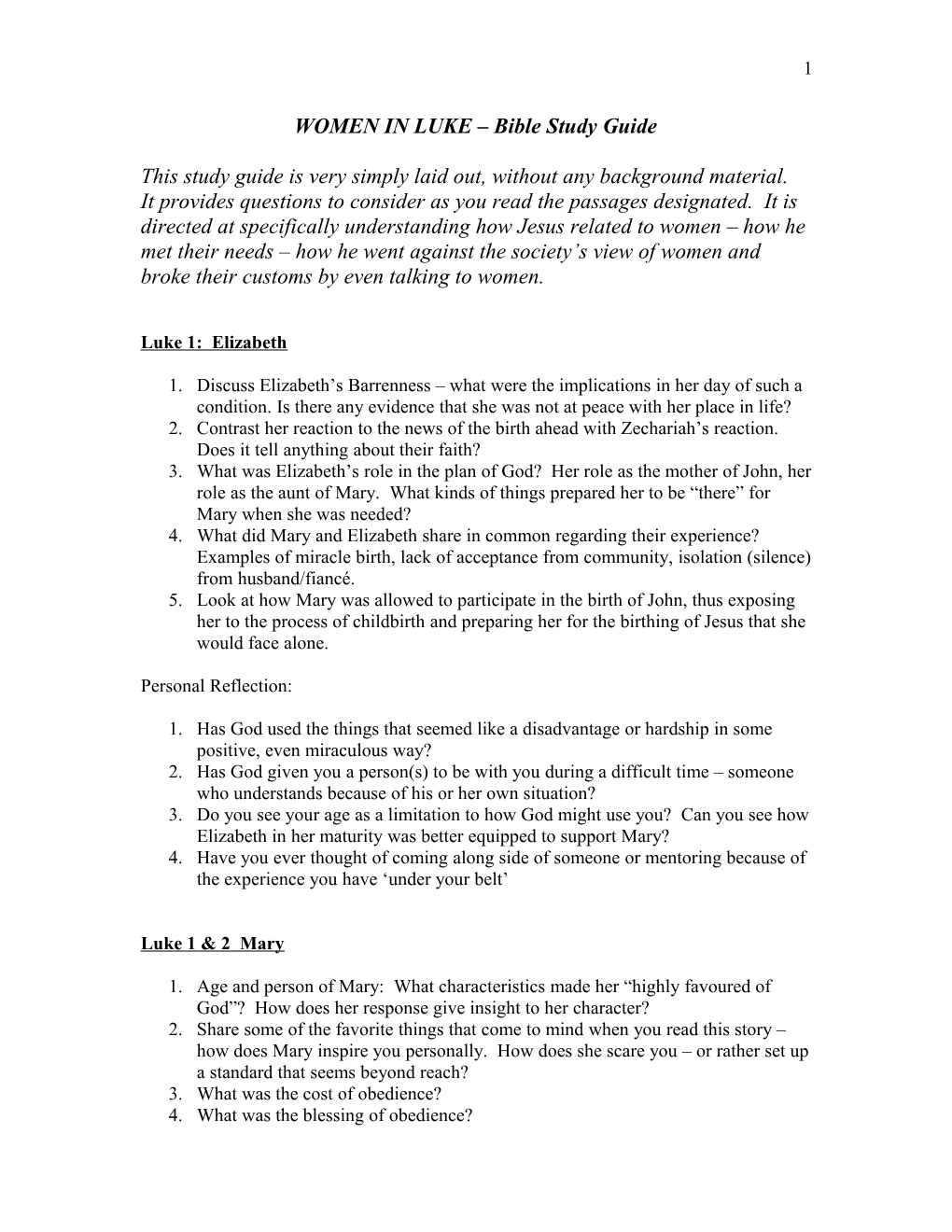 WOMEN in LUKE Bible Study Guide