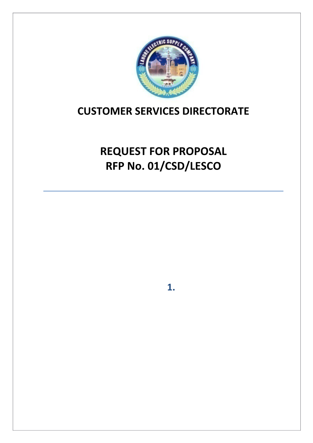 REQUEST for PROPOSAL RFP No. 01/CSD/LESCO