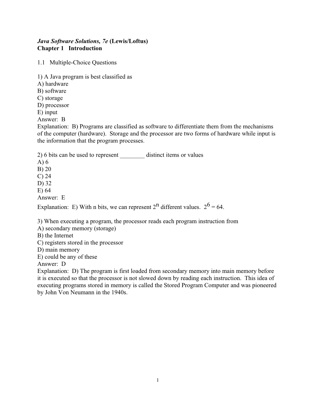 Java Software Solutions: Foundations of Program Design, 7E (Lewis/Loftus)