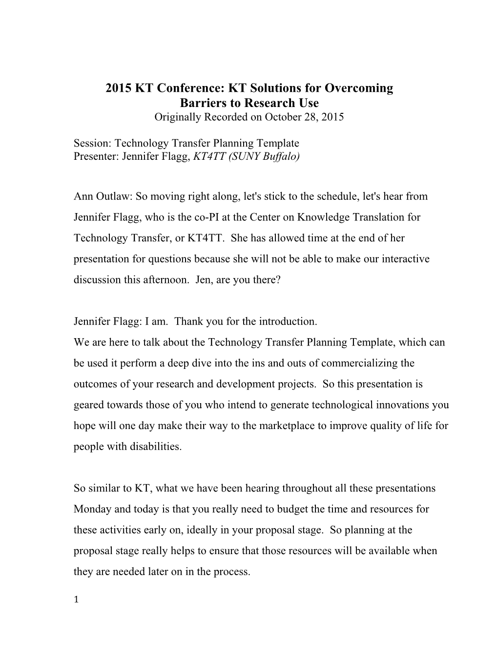 2015 KT Conference: KT Solutions for Overcoming