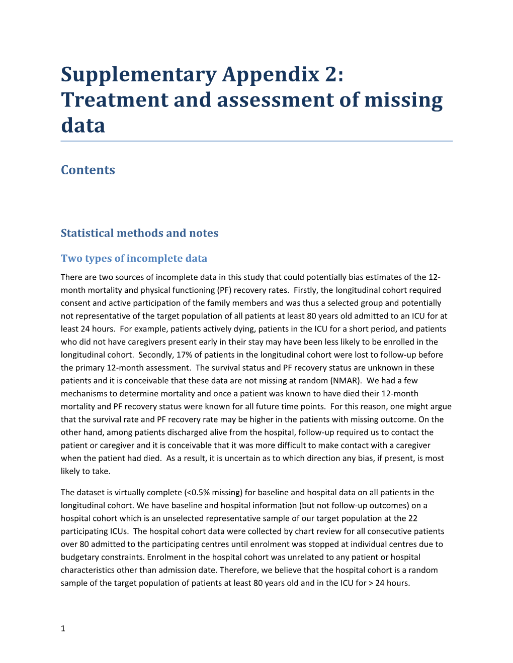 Supplementary Appendix 2: Treatment and Assessment of Missing Data