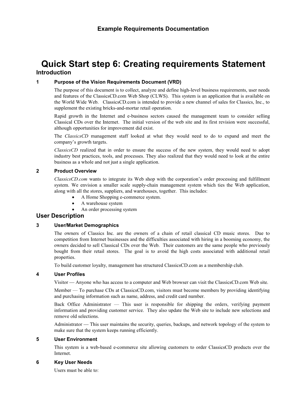 Quick Start Step 6: Creating Requirements