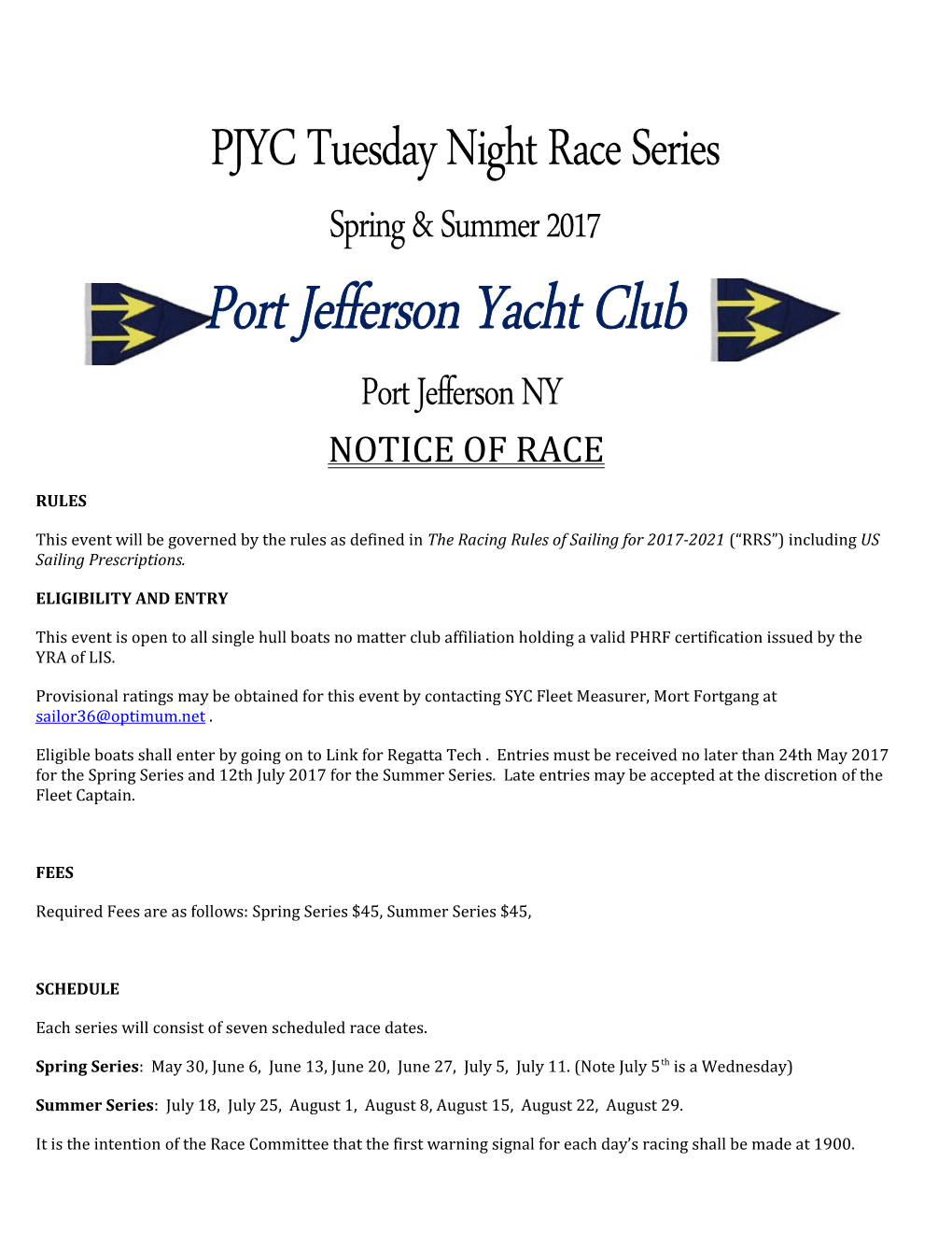 PJYC Tuesday Night Race Series