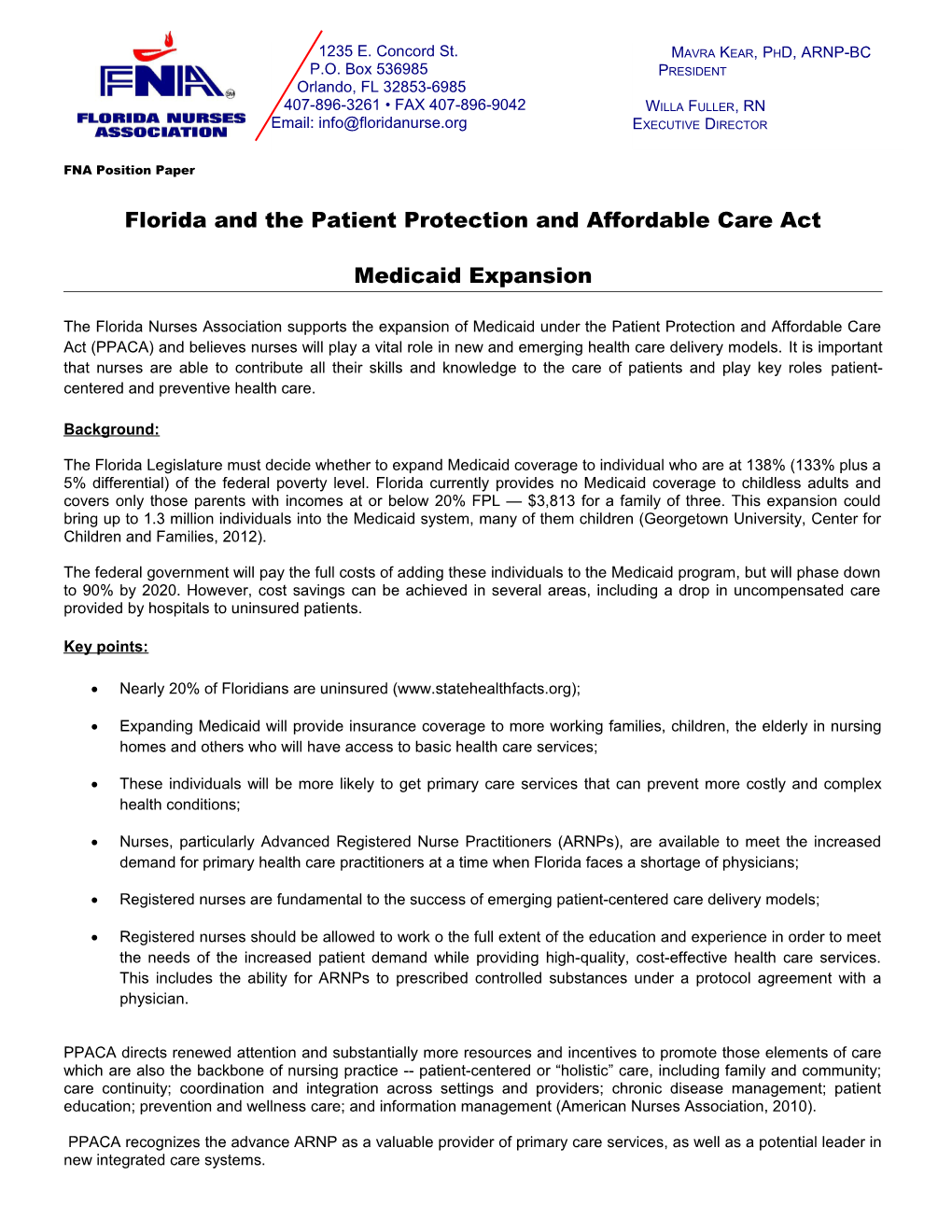 Florida and the Patient Protection and Affordable Care Act
