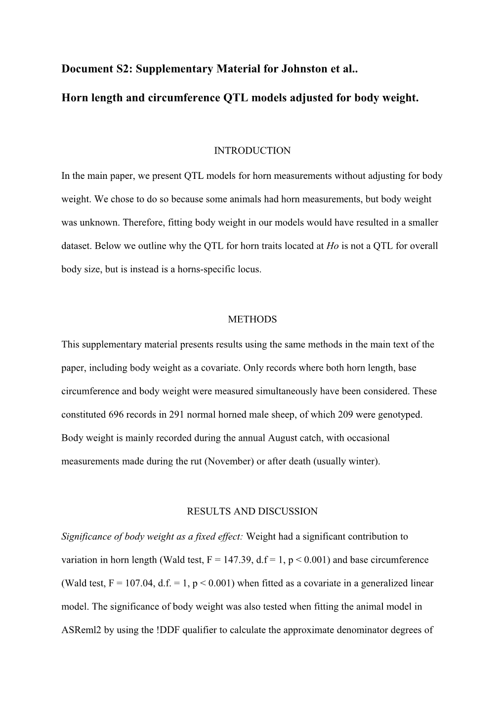 Document S2: Supplementary Material for Johnston Et Al