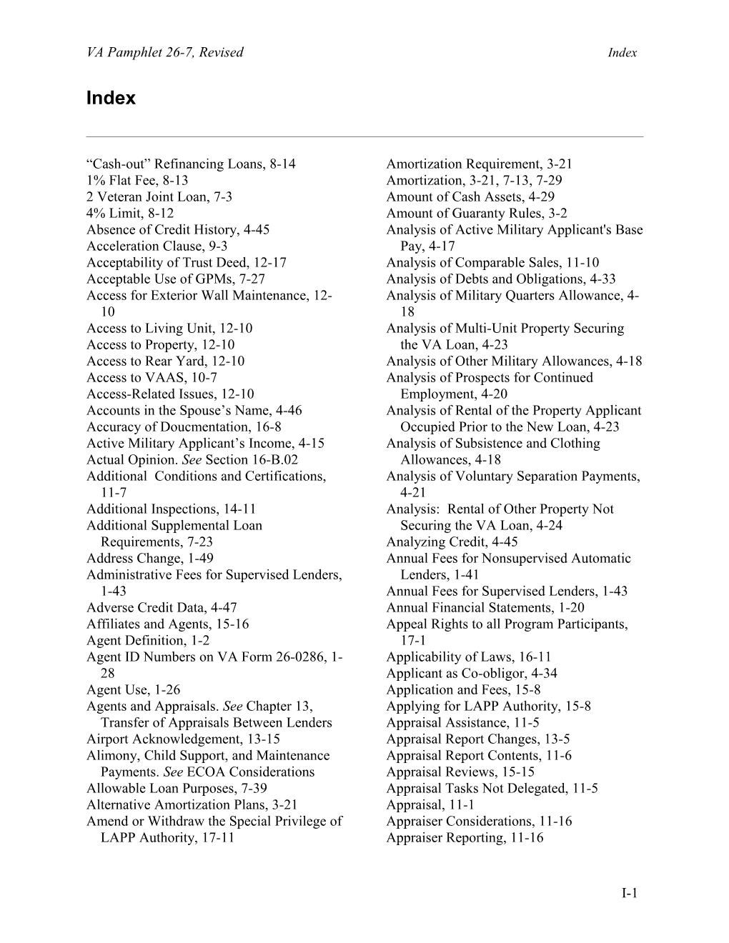 VA Pamphlet 26-7, Revisedindex