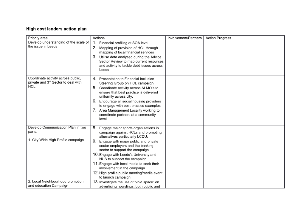 High Cost Lenders Action Plan