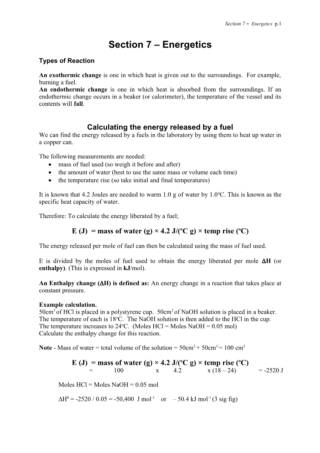 Section 7 Energetics