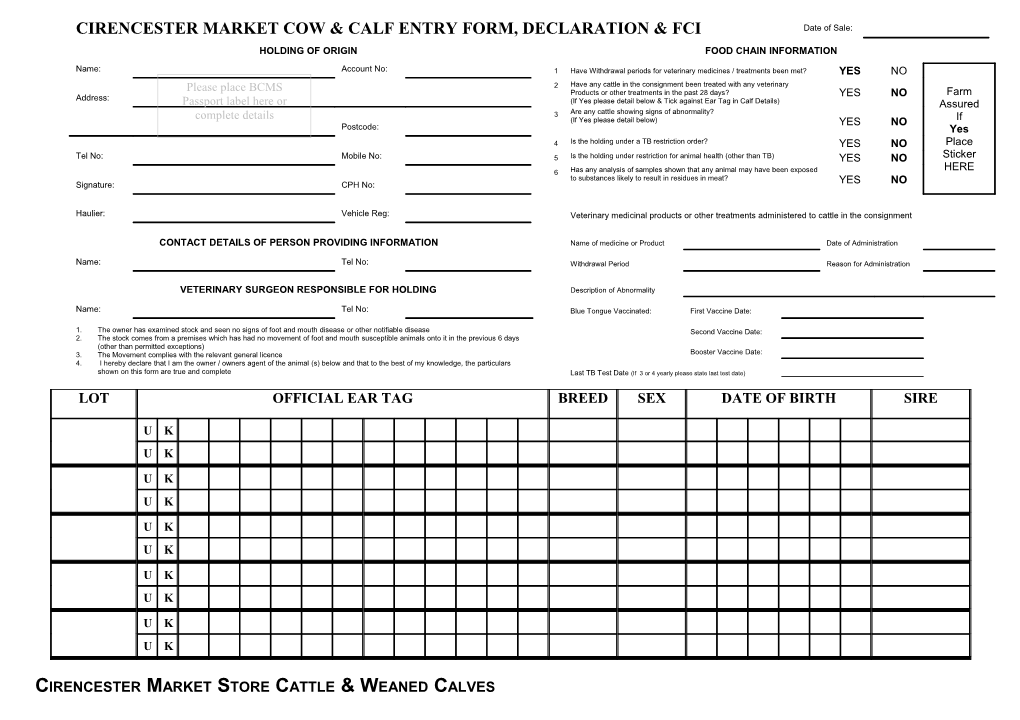 Cirencester Market Store Cattle & Weaned Calves