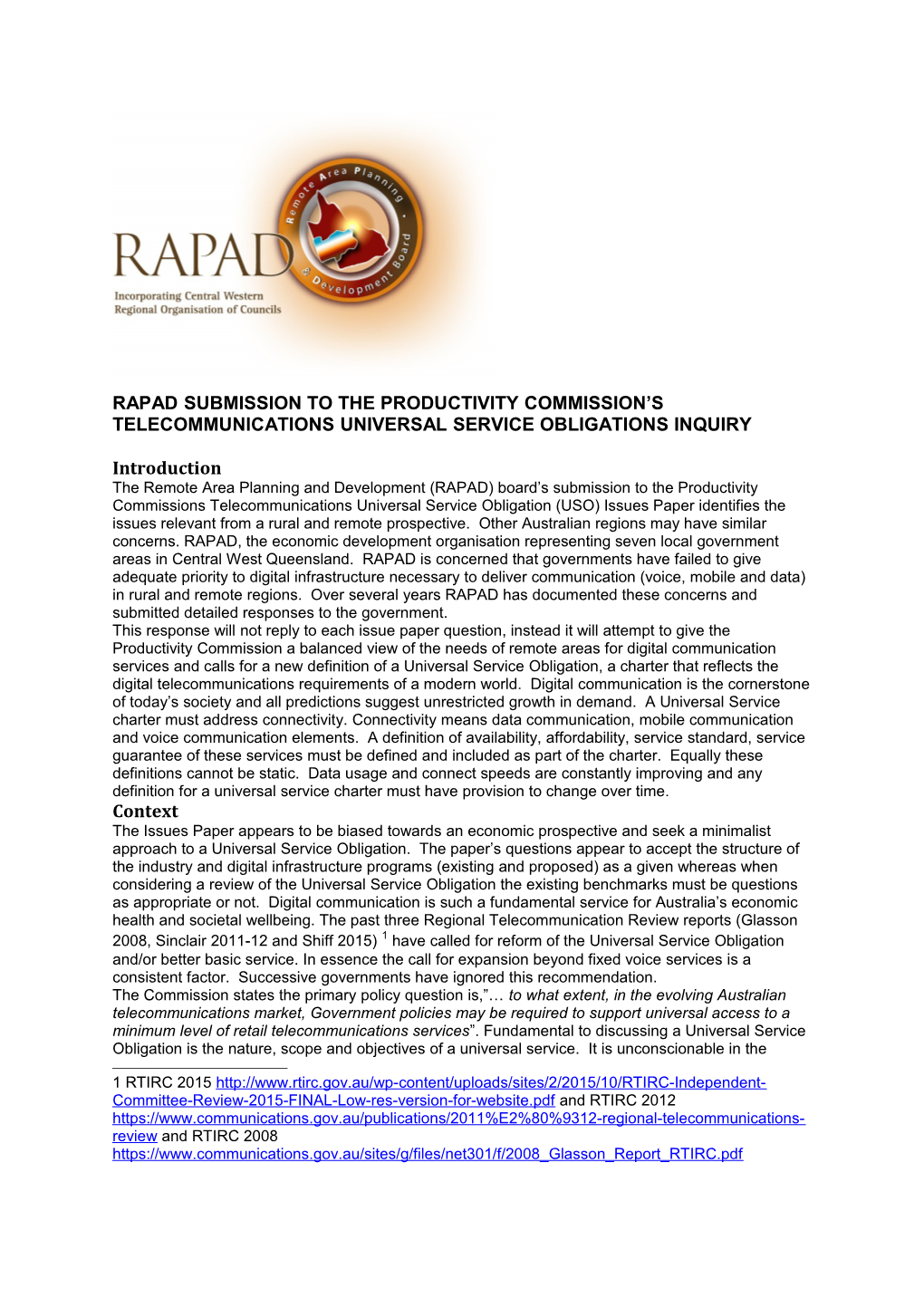 Submission 12 - Remote Area Planning and Development Board - Telecommunications Universal