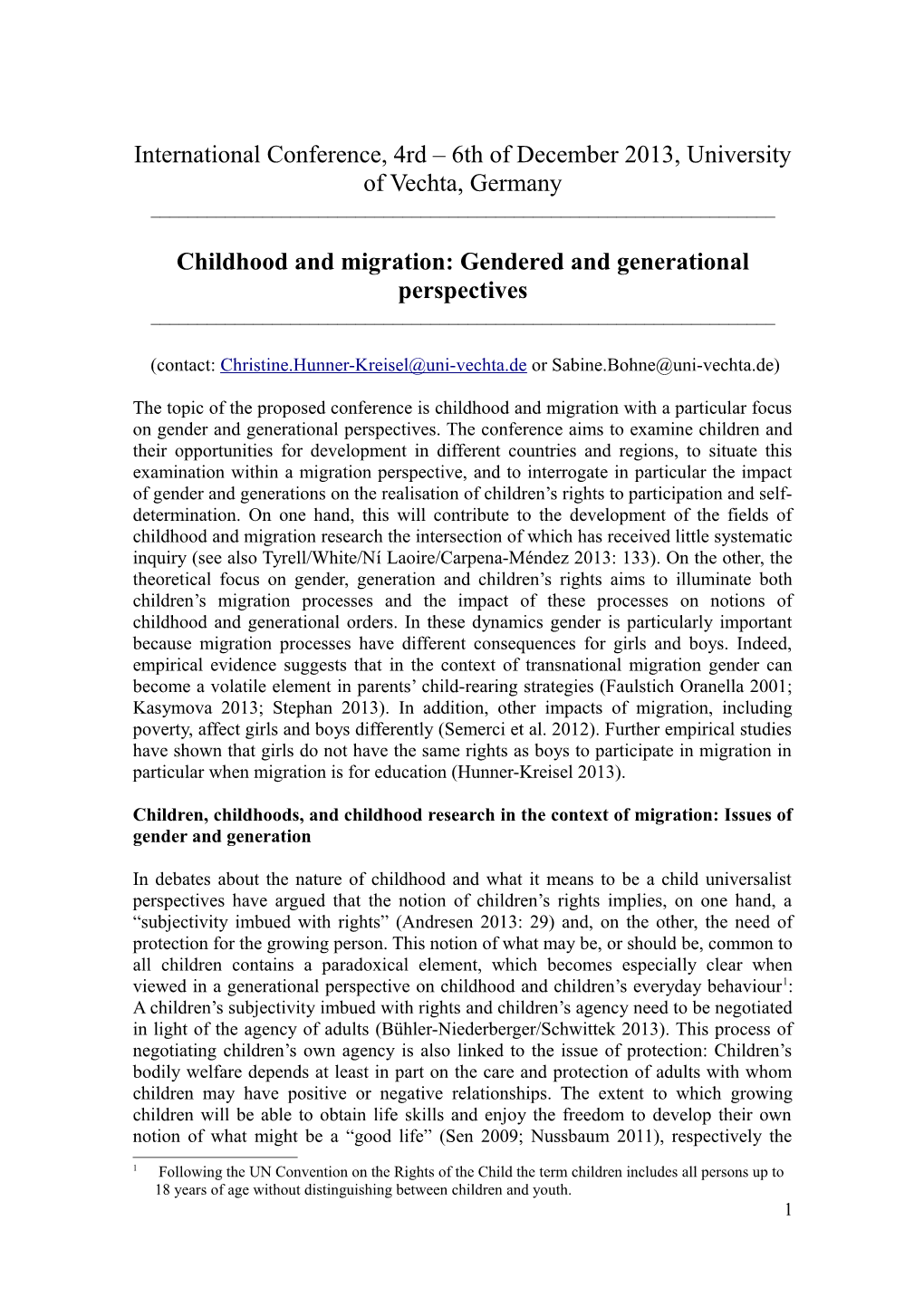 Childhood and Migration: Gendered and Generational Perspectives