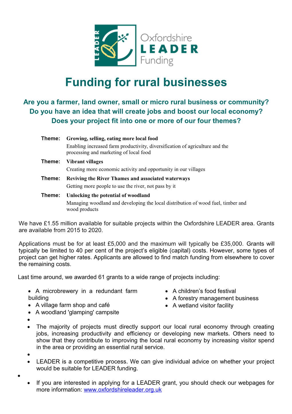 Funding for Rural Businesses