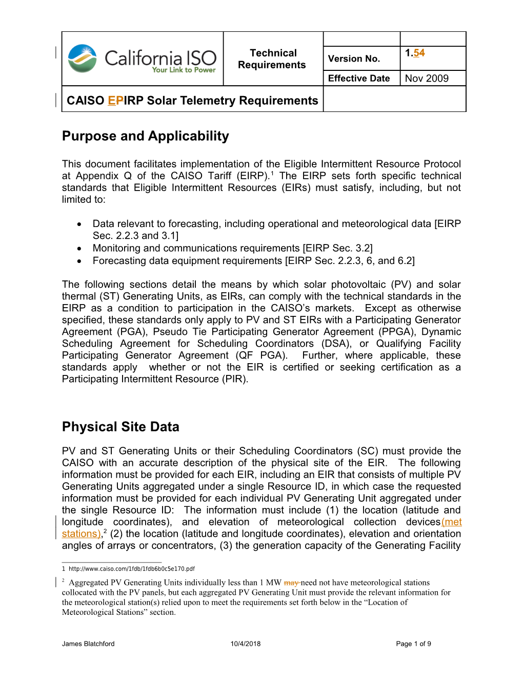 ISO PIRP Solar Technical Requirements - Revision 5