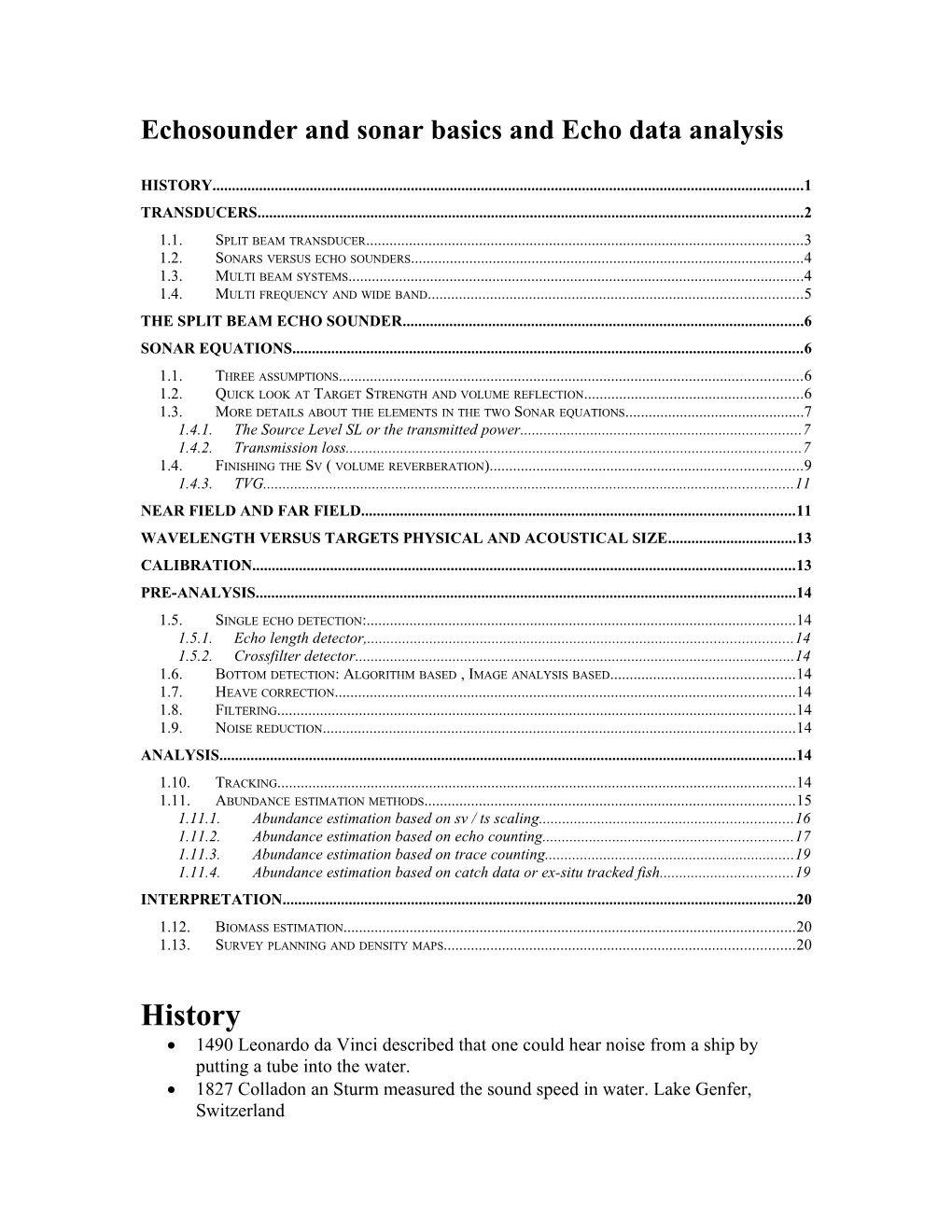 Echosounder and Sonar Basics and Echo Data Analysis