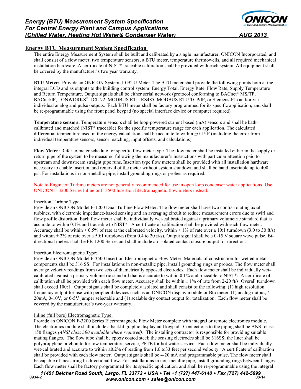 BTU System Specification for CEP and Campus Applications